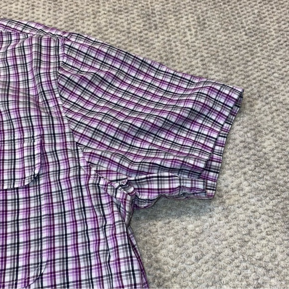 MICHAEL KORS SHORT SLEEVE PLAIDED BUTTON UP SHIRT MEN SIZE XL PURPLE BLACK GREY - Picture 5 of 9